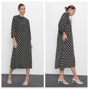 Zara Rayon Diamond Print Midi Dress NWT Large